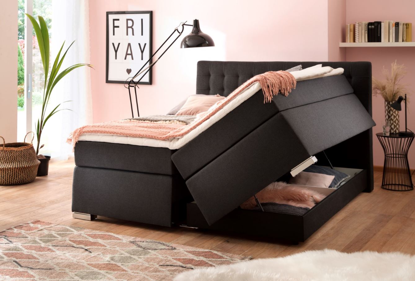 Boxspringbett mit verdeckten Bettkasten Leandra Sawana Kopfteil Kapituniert