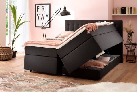 Boxspringbett mit verdeckten Bettkasten Leandra Sawana Kopfteil Kapituniert