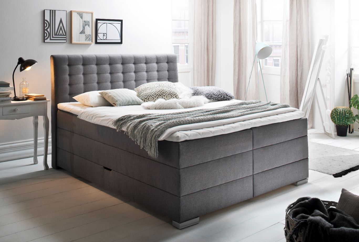 Boxspringbett mit Bettkasten Leandra Hugo Kopfteil Kapituniert