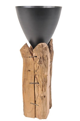 Vase -Eisen- Schwemmholz auf Sockel