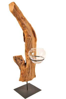 Windlicht- Skulptur Schwemmholz auf Sockel