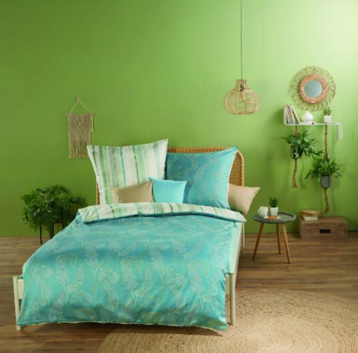 Timna Azur— Satinbettwäsche Set 160x210 + 65x100cm