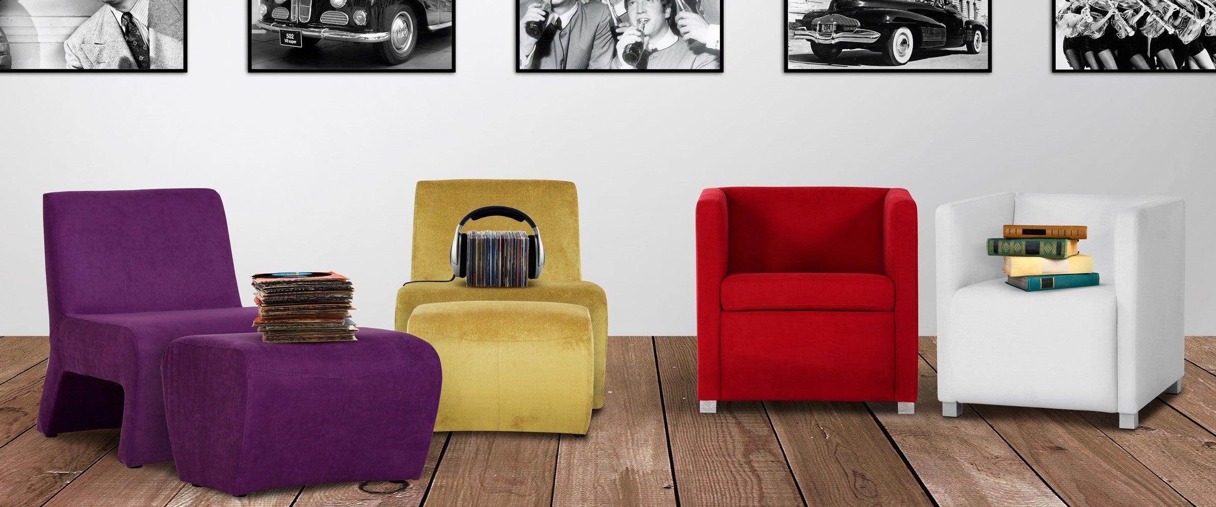 Hollywood Sessel und Hocker Violett