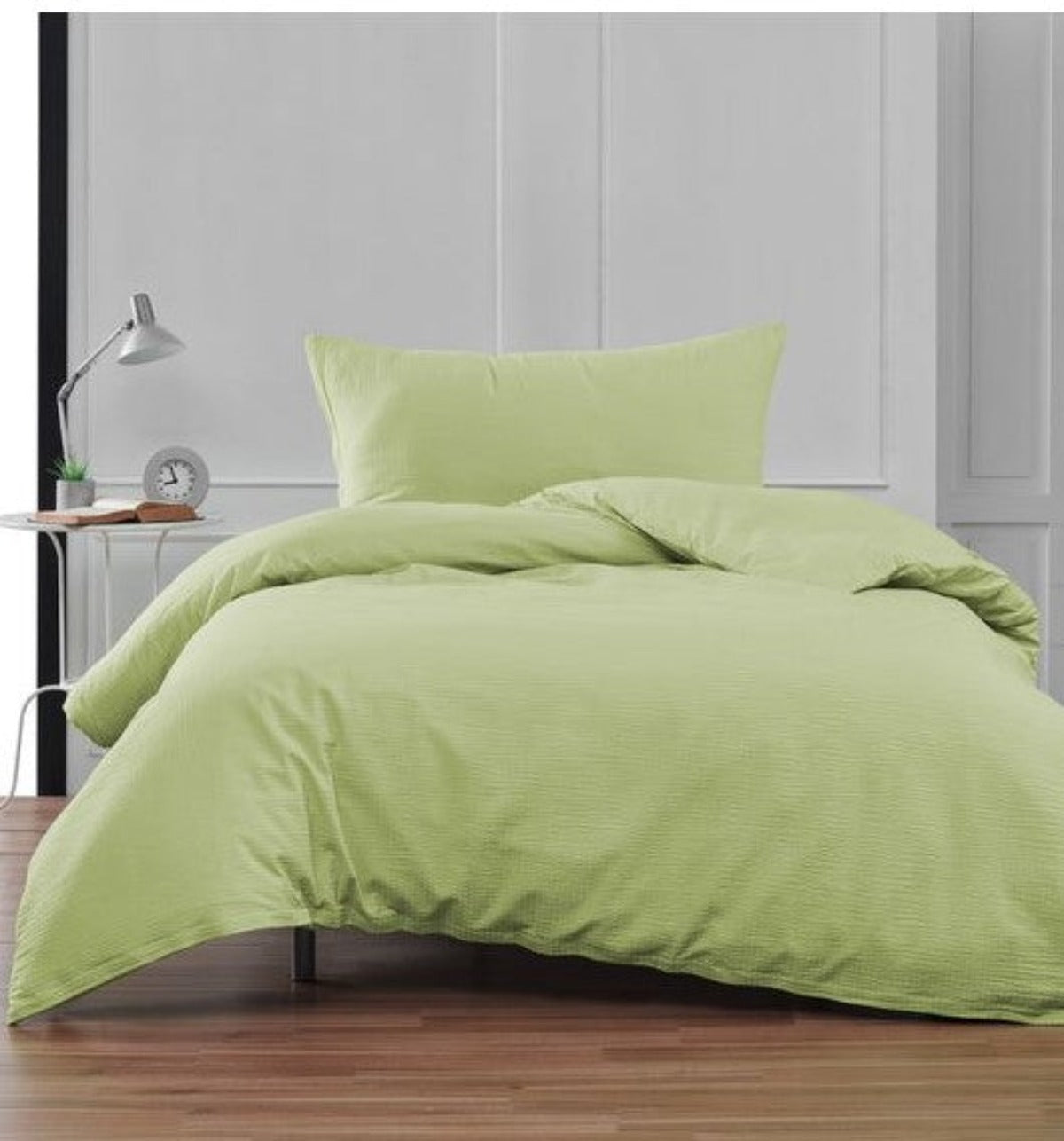 Parure de lit seersucker vert uni